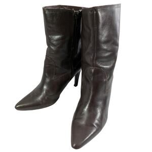 NINE WEST! DEEP ESPRESSO BROWN GENUINE LEATHER POINTY TOE ZIP BOOTS! SZ 8M